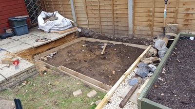 Wooden frame to contain concrete footings