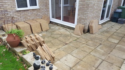 Patio slabs stacked ready for laying