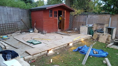 First slabs laid, slabs for circle being positioned