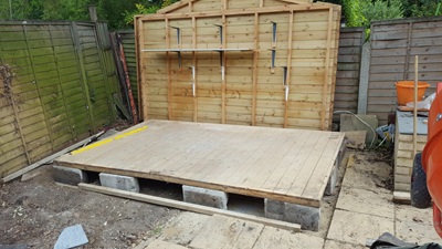 Existing shed being rotated to provide more space