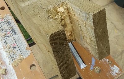 Joints being cut into timber