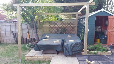 Frame of pergola in place